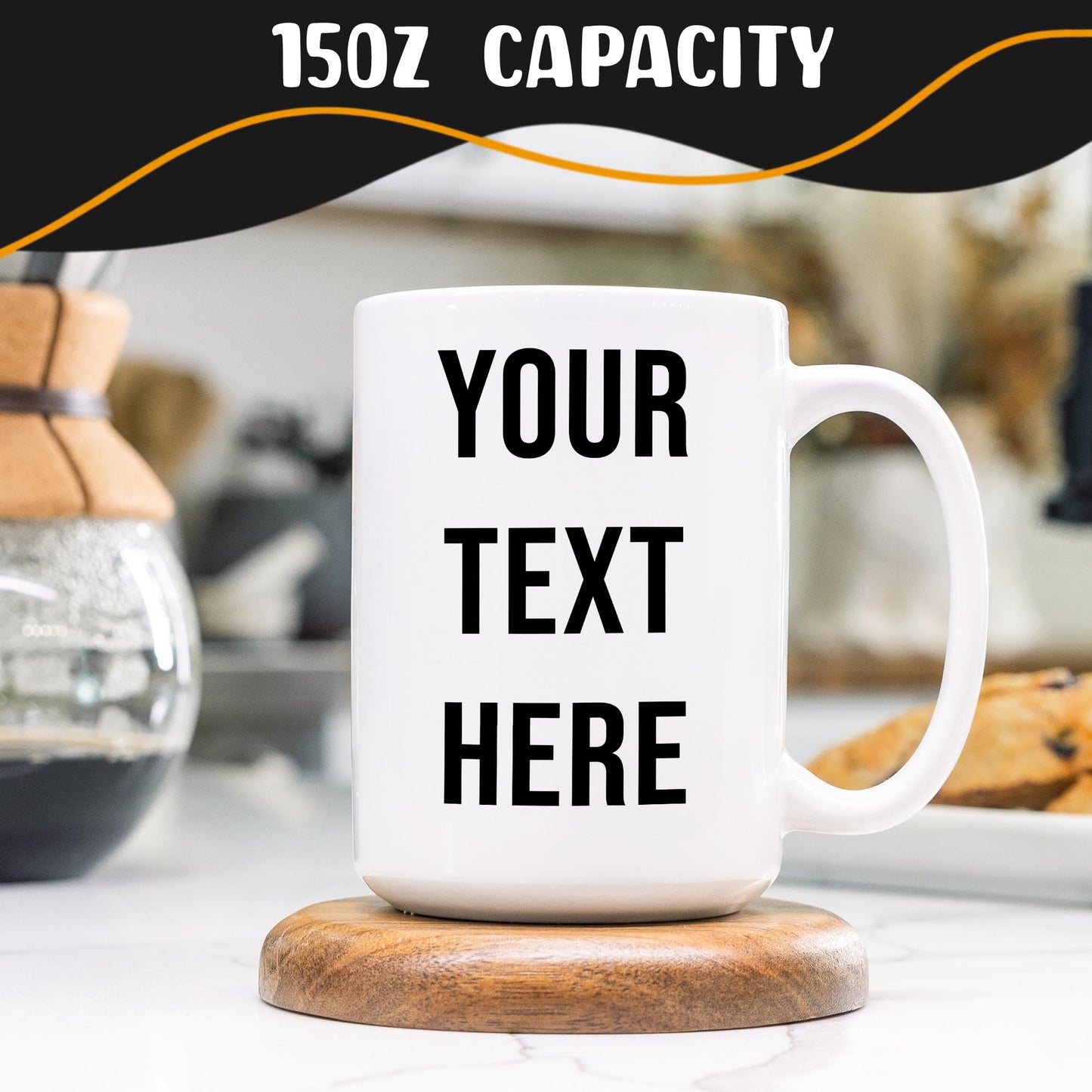 Giftbees Personalized Coffee Mug 15 Oz, Custom Picture Text or Logo Ceramic Mug, Customized Gift for Men & Women, Taza Personalizada with Photo and Words, Customizable Large Tea Cup | White