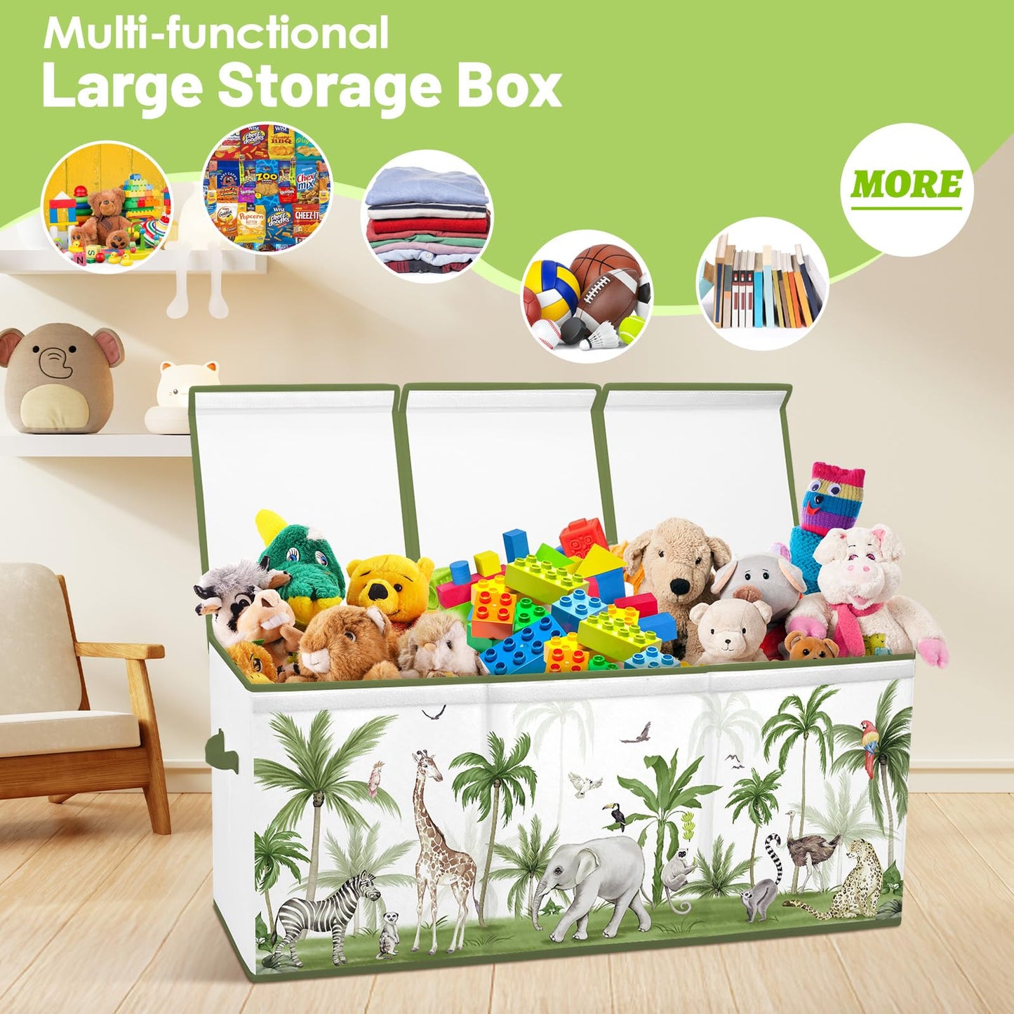 Toy Storage Bin with Lids,Extra Large Toy Box Chest with Handles for Kids Boys Girls,Collapsible Storage Organizer Box Bin Basket for Bedroom,Playroom, Nursery,37.8"x12.6" x15.7",Forest animals