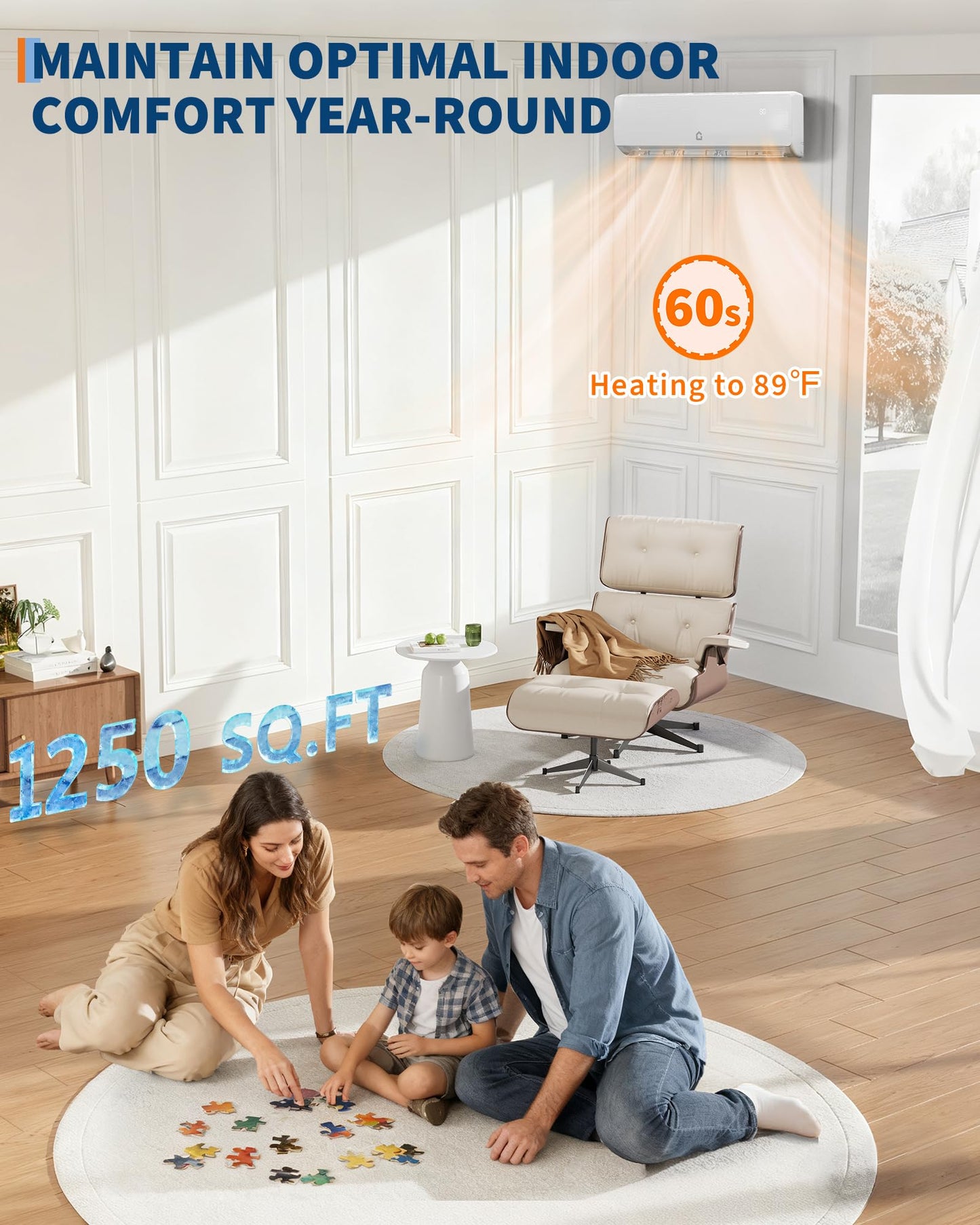 Air Conditioner Split Unit, 12,000 BTU All-Seasonal AC, SEER2 19, 230V, Sleep Mode, Auto Shut-Off, Timer Function, Energy Star Certificated, for Room Up 750 sq ft