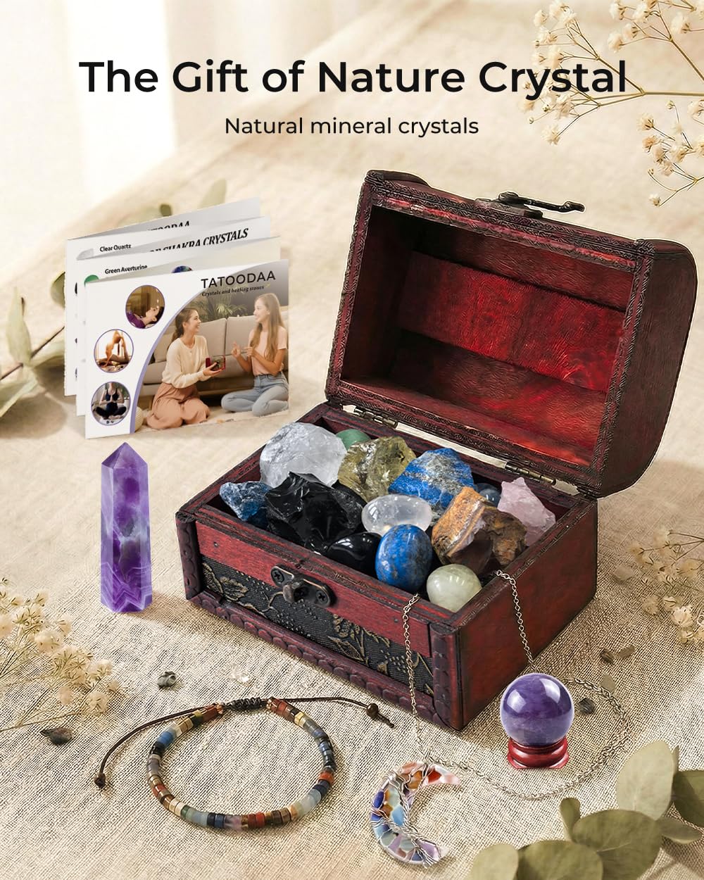 Chakra Healing Crystals Set - Crystals and Healing Stones, Chakra Bracelets, Amethyst Crystal Wand and Ball, 7 Chakra Stones Set, Energy Balance and Protection, Relief Anxiety Stress Gifts for Women