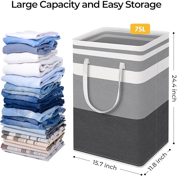 HomeHacks 4-Pack Large Laundry Basket, 75L Each Waterproof, Freestanding