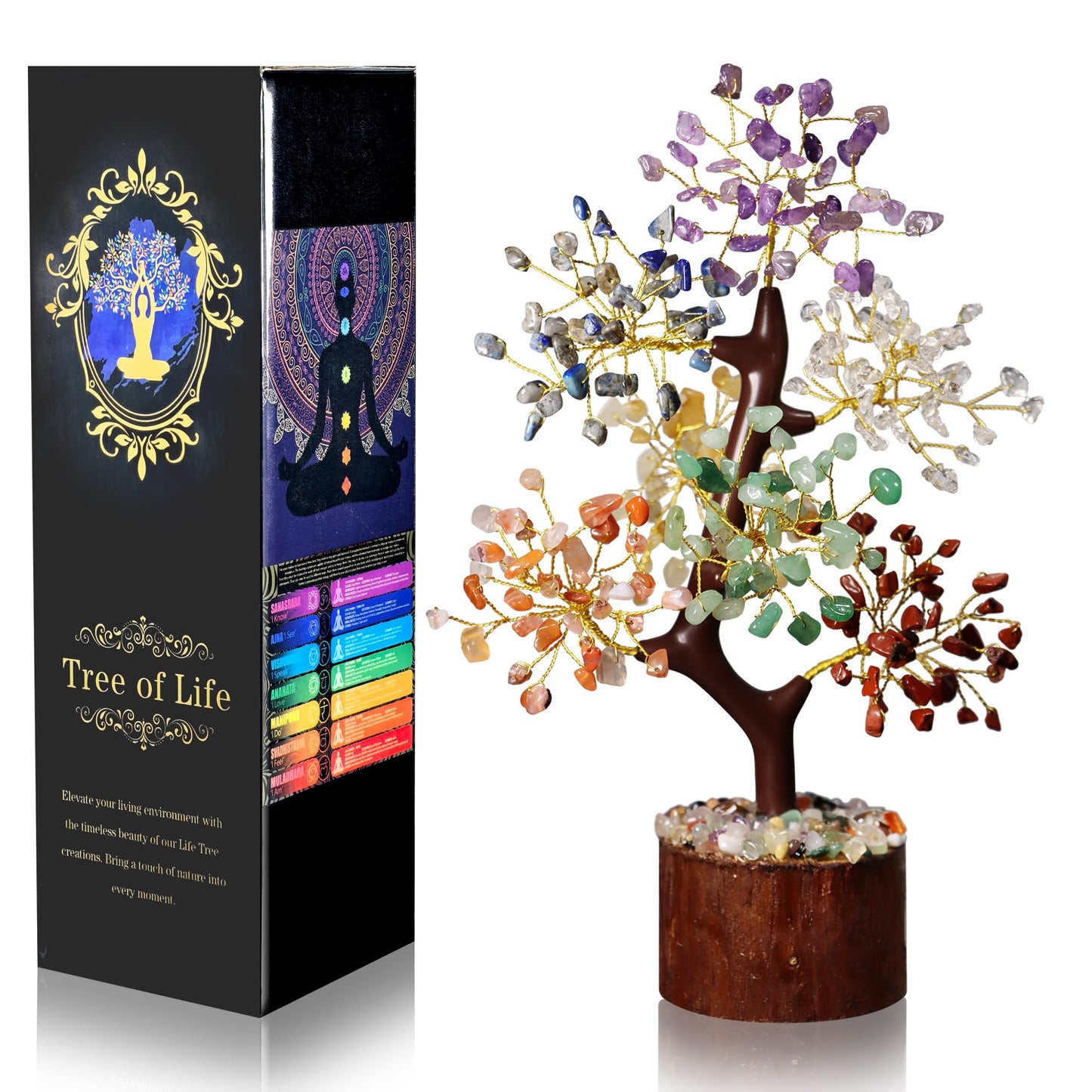 Crystal Tree of Life 7 Chakra Healing Crystals Trees for Home Decor, Office Desk Decor Artificial Bonsai Tree for Positive Energy, Money, Good Luck Birthday Gifts for Women, Mom