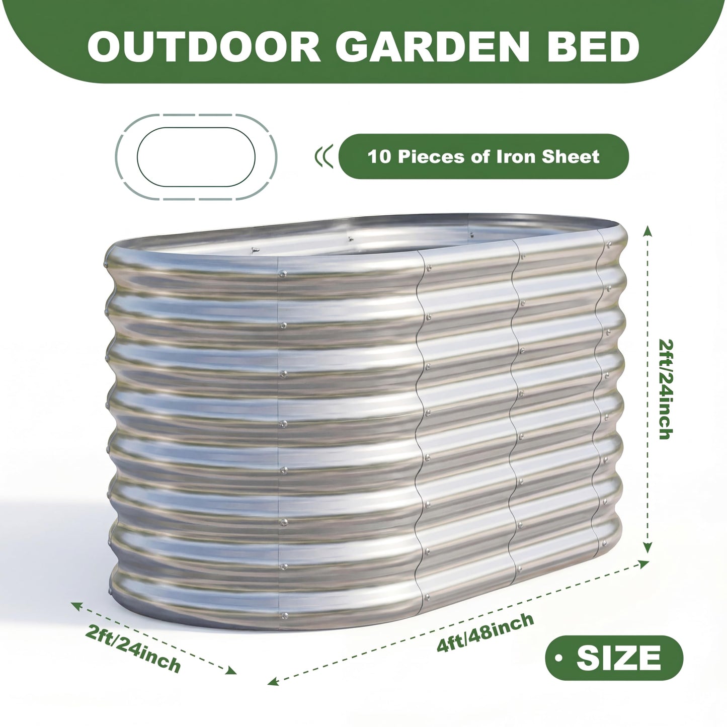AHEONLAR 2 Pack 4×2×2ft Galvanized Raised Garden Bed Outdoor,Oval Sturdy and Durable Planter Boxes for Vegetables, Fruits, Flowers and Plants, Easy Assembly, Silver