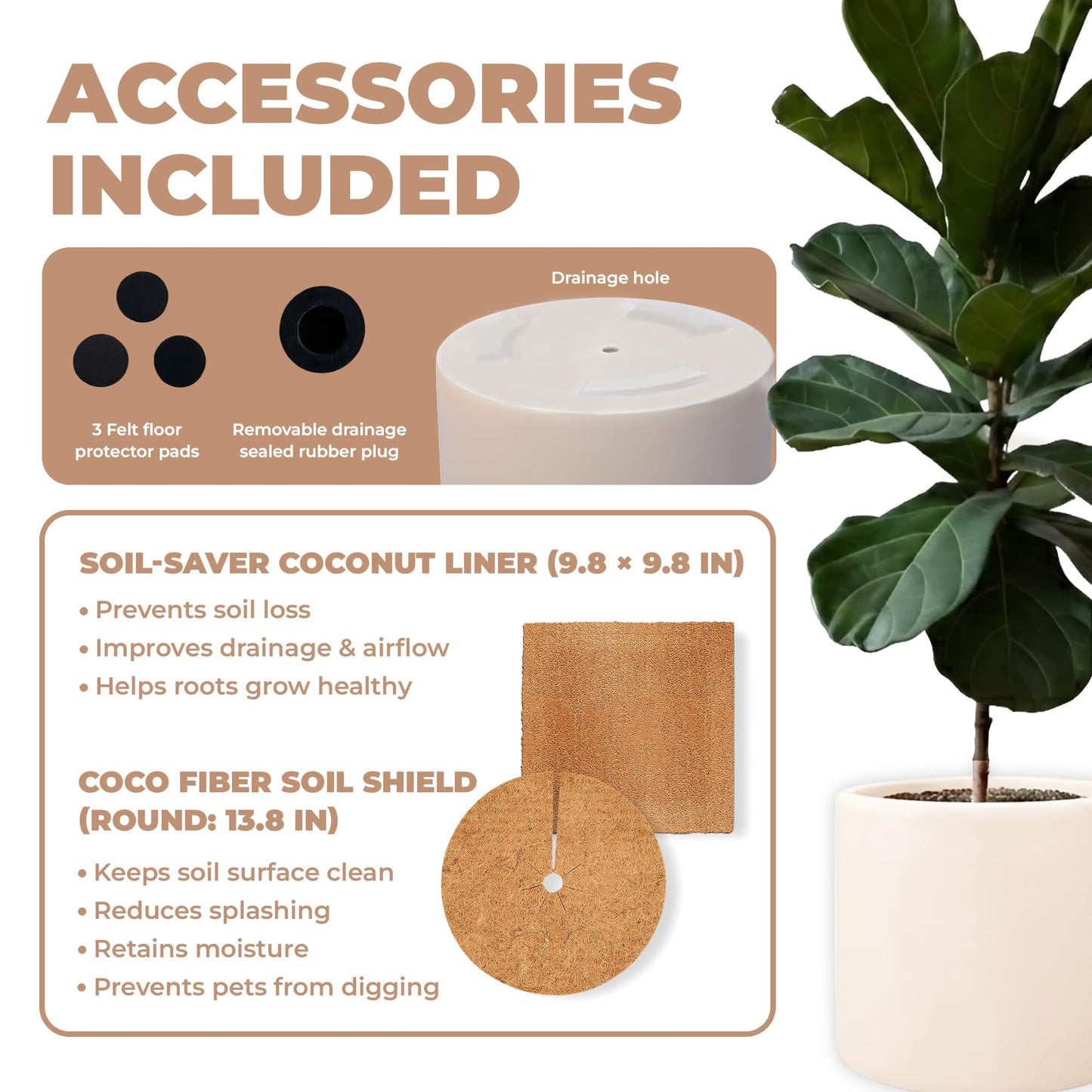 DEPLA LANE Lumero Fiberstone Cylinder Planter (14.0" Pot Opening x 15.7" D x 15.7" H) Smooth Finishes, Lightweight, Durable, UV Resistant, Minimalist Decor, Indoor Outdoor Plant Pot (XL, Cream White)