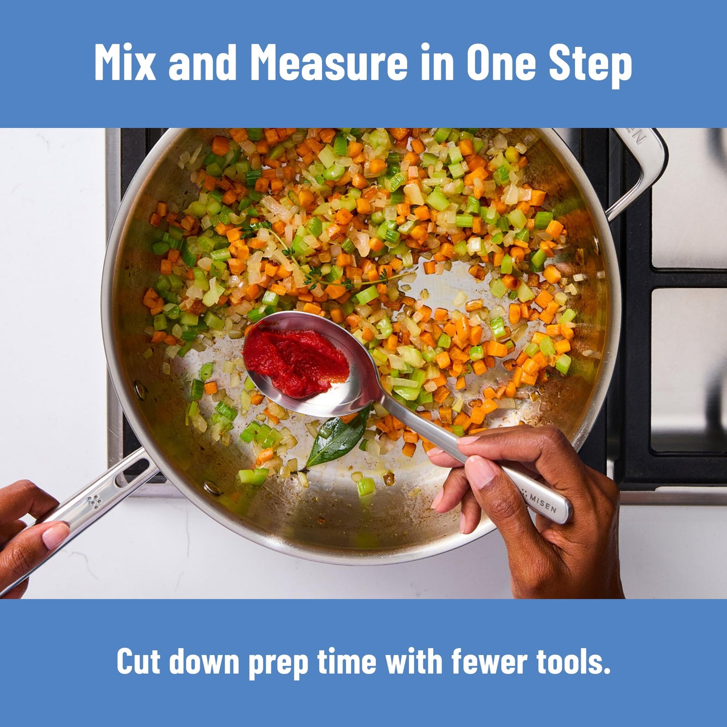 Misen Measuring Chef Spoon – Stainless Steel Cooking Spoon with Engraved Tablespoon Teaspoon and Milliliter Markings for Precise Measuring Mixing Sauces Dressings Marinades and Cooking Prep