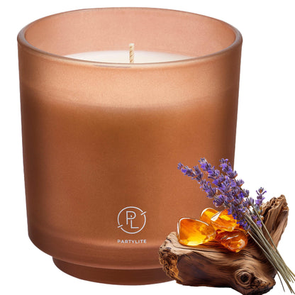 PartyLite Tamboti Woods Scented, Notes of Fragrant Amber, Smoked Patchouli, Lavender & Green Moss, 10oz 1-Wick Aromatherapy Refillable Jar Candle, 50 Hour Burn Time, Sustainable Wax in Reusable Vessel