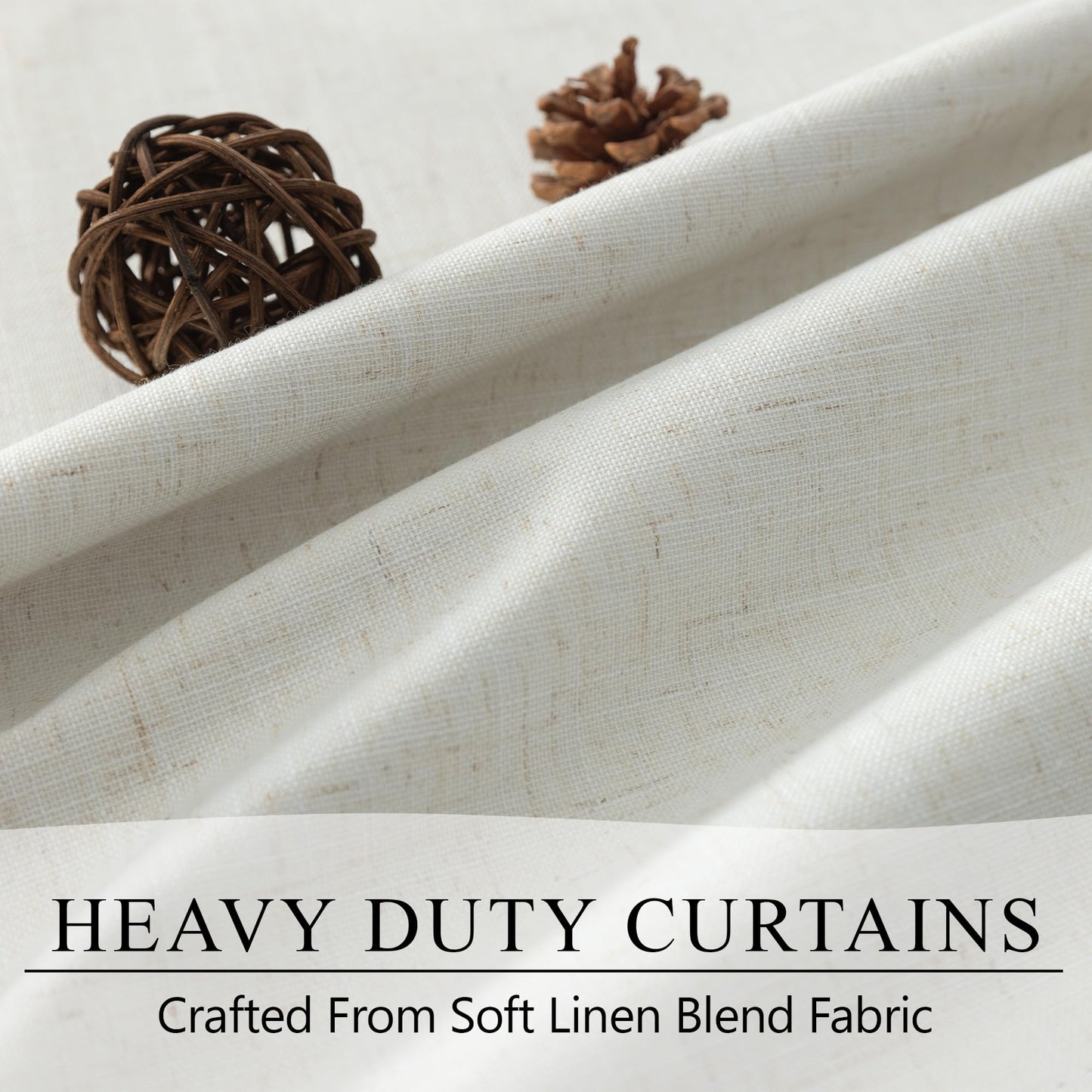 Cream Linen Blackout Curtains 84 Inch Long 2 Panel Set Back Tab Thermal Insulated Light Blocking Curtain for Living Room Black Out Drapes for Bedroom Neutral Rustic Farmhouse 52x84 Length Ivory White
