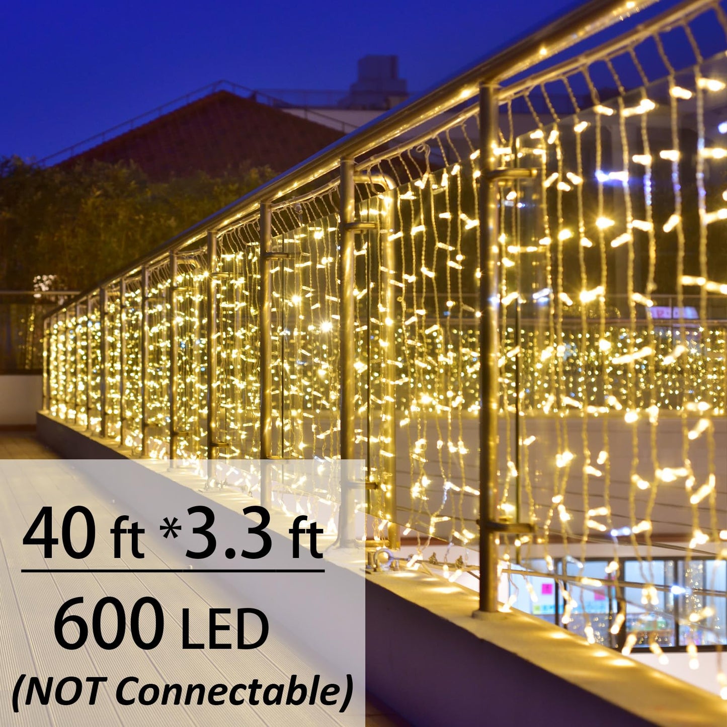 Solhice LED Curtain Lights Outside 40ft x 3ft for Backyard, 600 LED Plug in Hanging Fence String Lights Outdoor Waterproof for Backdrop Backyard Patio Deck Décor (Not Connectable)
