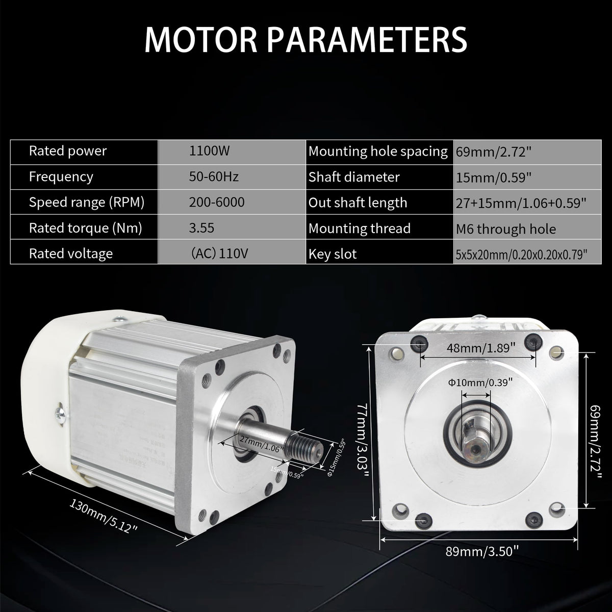 CNCTOPBAOS 1100W AC Servo Motor Kit 110V, 1.1KW 1.5HP 3.55N.m 89mm Flange 15mm Thread Shaft, 200-6000RPM Speed Adjustable CW/CCW Permanent Magnet Brushless Servo Controller for Lathe Milling Machine