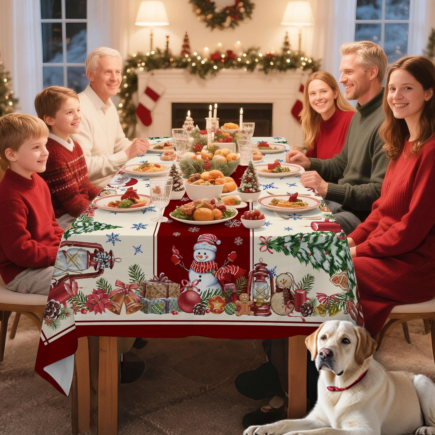 Hexagram Christmas Tablecloths 52 x 70 Inch, Christmas Table Cloth, Oblong Snowman Tablecloth Winter Xmas Santa Tablecloths for Kitchen Dining Decor
