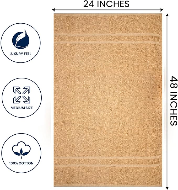 Basic Medium Bath Towels 24x48 Inches – Pack of 6 – Beige Color – Soft and