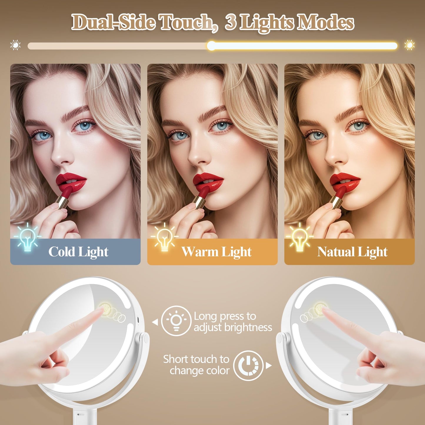 Makeup Mirror with Lights, Double Sided 1x/20x Magnifying Mirror with Light, Rechargeable 3 Color Lights and Adjustable Brightness, 360° Rotation Detachable Comes with Tweezer(Black)