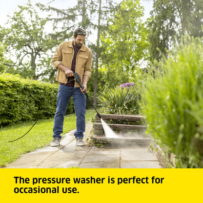 Kärcher K 2 Classic Pressure Washer, Pressure: max. 110 bar, Flow Rate: 360 l/h, Area Coverage: 20 m²/h, Water Filter, Weight: 3.4 kg, high-Pressure Hose and Gun, one-Way Spray Lance, Dirt Blaster