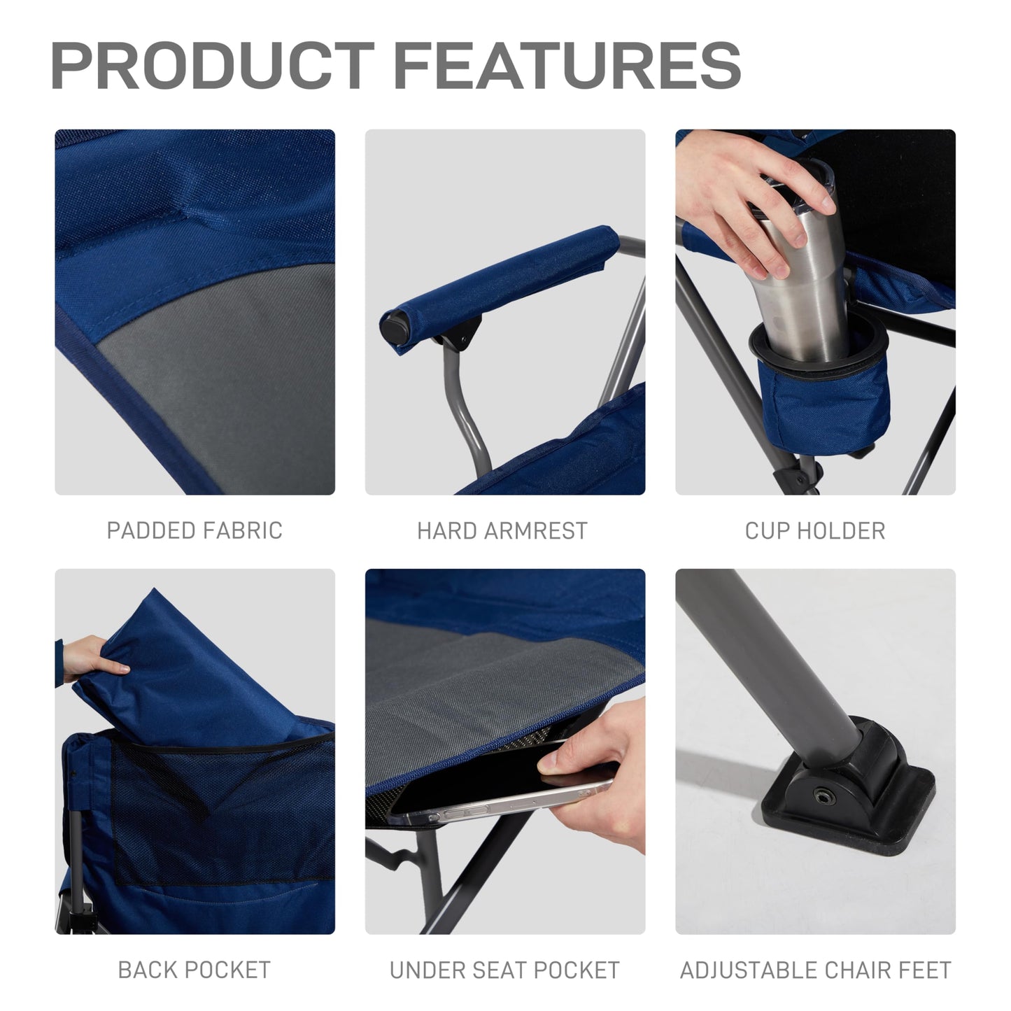 EVER ADVANCED Tall Camping Directors Chair with Cup Holder 31", Bar Height Folding Chair for Camping, Sports with Carry Bag, Mesh Pockets and Footrest, Heavy Duty 300 lbs, Blue