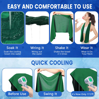 Hosuly 30 Pack Cooling Towels 40"x12" Cooling Neck Wraps Soft Breathable Chilly Towel Ice Towels Microfiber Workout Towel for Yoga Sport Running Workout Gym Camping Fitness Activities(Green)