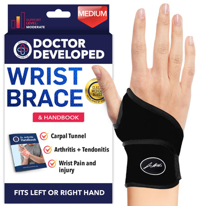 Doctor-Developed Wrist Brace & Essentials Cotton Gloves (Large, Navy) Bundle - Comfortable Hand Brace Support for Carpal Tunnel Relief, Tendonitis, and Everyday Use, Fits Left or Right Hand