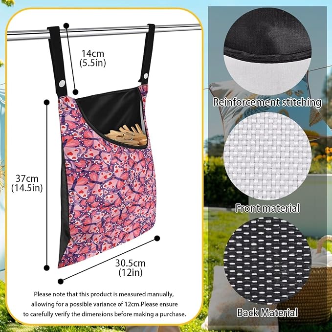 2 Pcs Clothespin Bag with Large Opening Clothes Pins Holder Outdoor and Laundry
