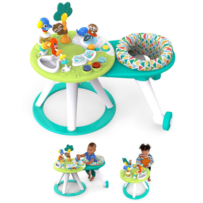 Bright Starts, Around We Go 2-in-1 Walk-Around Activity Centre and Play Table - Tropic Cool, Walker with Music, Lights and Interactive Toys, Removable Seat, Ages 6 Months Plus