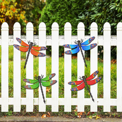 Metal Dragonfly Wall Decor, 4 Pack 13 inch Metal Dragonflies Wall Art Hanging Sculpture Decorations for Outdoor, Yard Patio Fence Garden Outside Decor