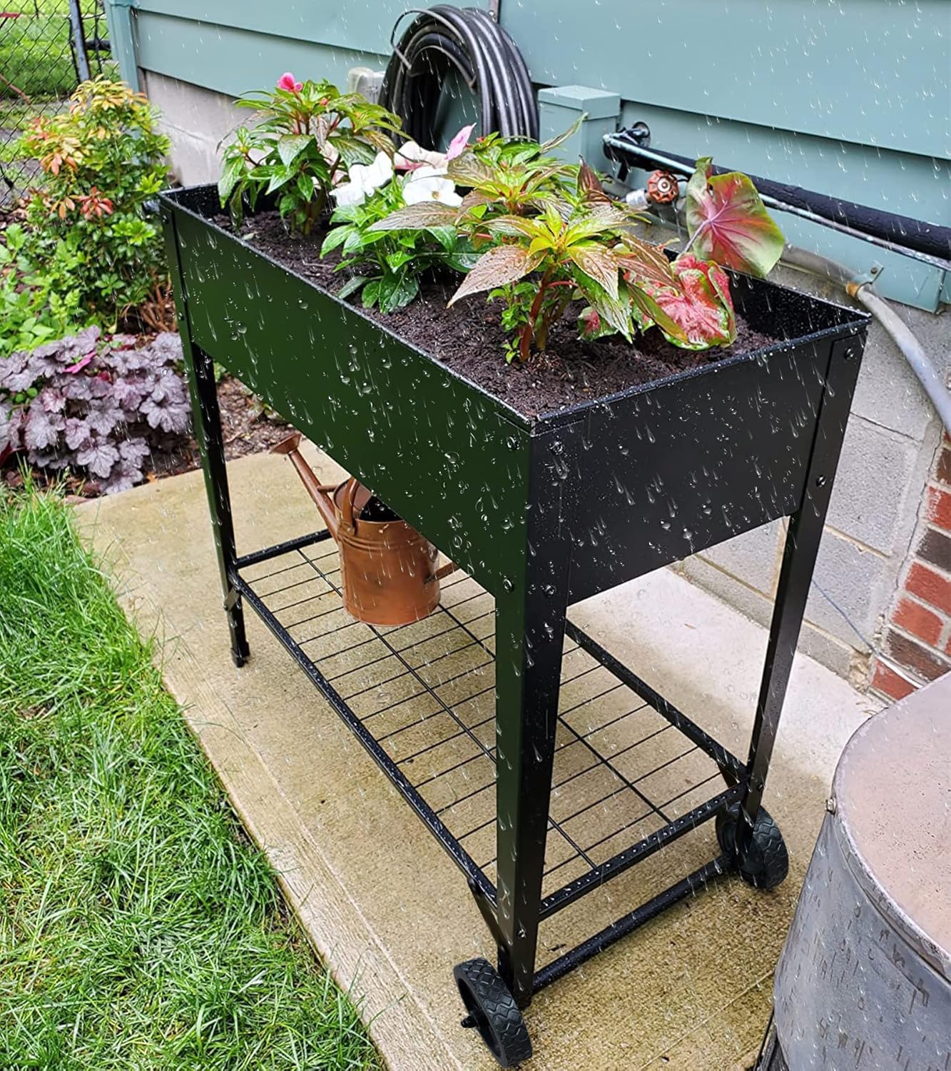 Highpro Raised Garden Bed with Wheels and Legs for Outdoor Use, Mobile Elevated Planter Cart for Vegetable Herbs Flowers Potted Plants, Black