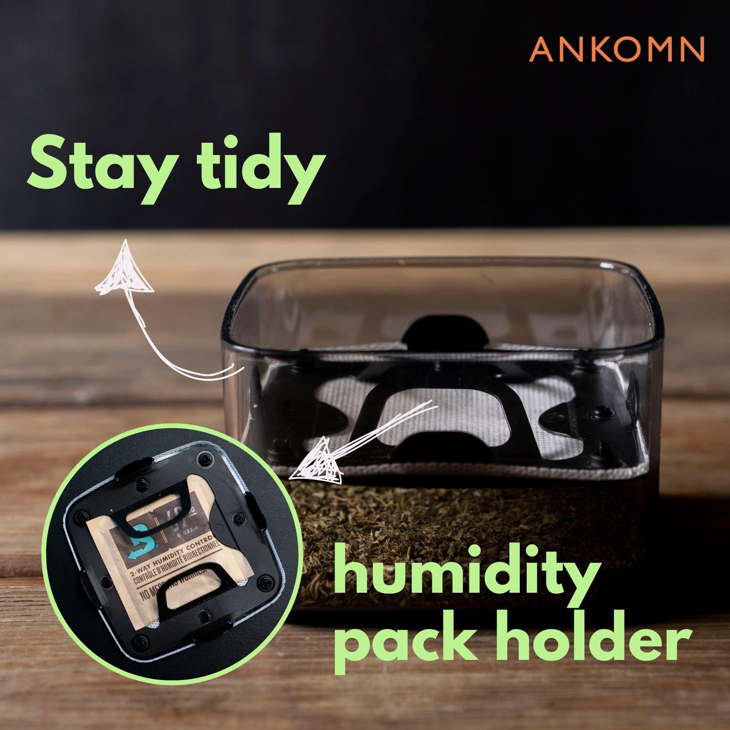 ANKOMN 100% airtight container storage jar for up to 1 oz, UV-protected canister with integrated holder could work with 8g humidity pack to keep things fresh and sealed for months