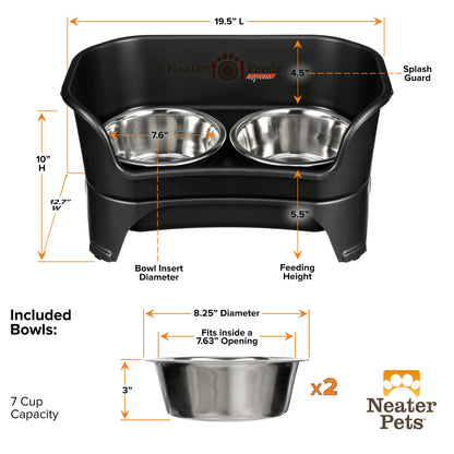 Neater Feeder Express Elevated Dog Bowls by Neater Pet Brands – Dog Bowls with Stand - Stainless Steel Food and Water Bowls – Raised Dog Bowl Set for Medium to Large Dogs, Midnight Black