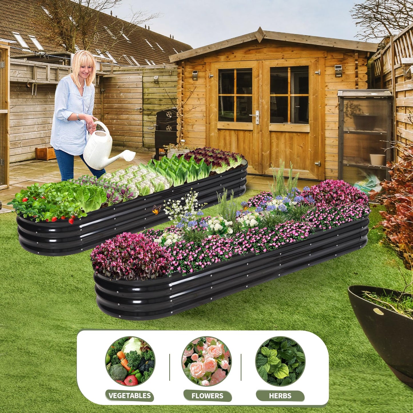 Permade Galvanized Raised Garden Bed Outdoor- Raised Beds for Gardening| Metal Planter Box, Steel Raised Garden Bed Kit with Safety Edging and Gloves for Vegetables, Flower, Herbs (8x2x1FT, Gray)