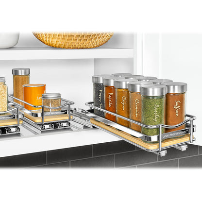 LYNK PROFESSIONAL® Pull Out Spice Rack Organizer for Inside Kitchen Cabinets - 4-1/4 inch Wide - Slide Out Drawer – Chrome Sliding Spice Cabinet Organization Shelf Racks - 2 Tier