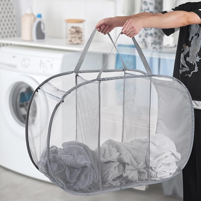 Seiritex Mesh Popup Laundry Hamper 3 Compartment Sortable Horizontal