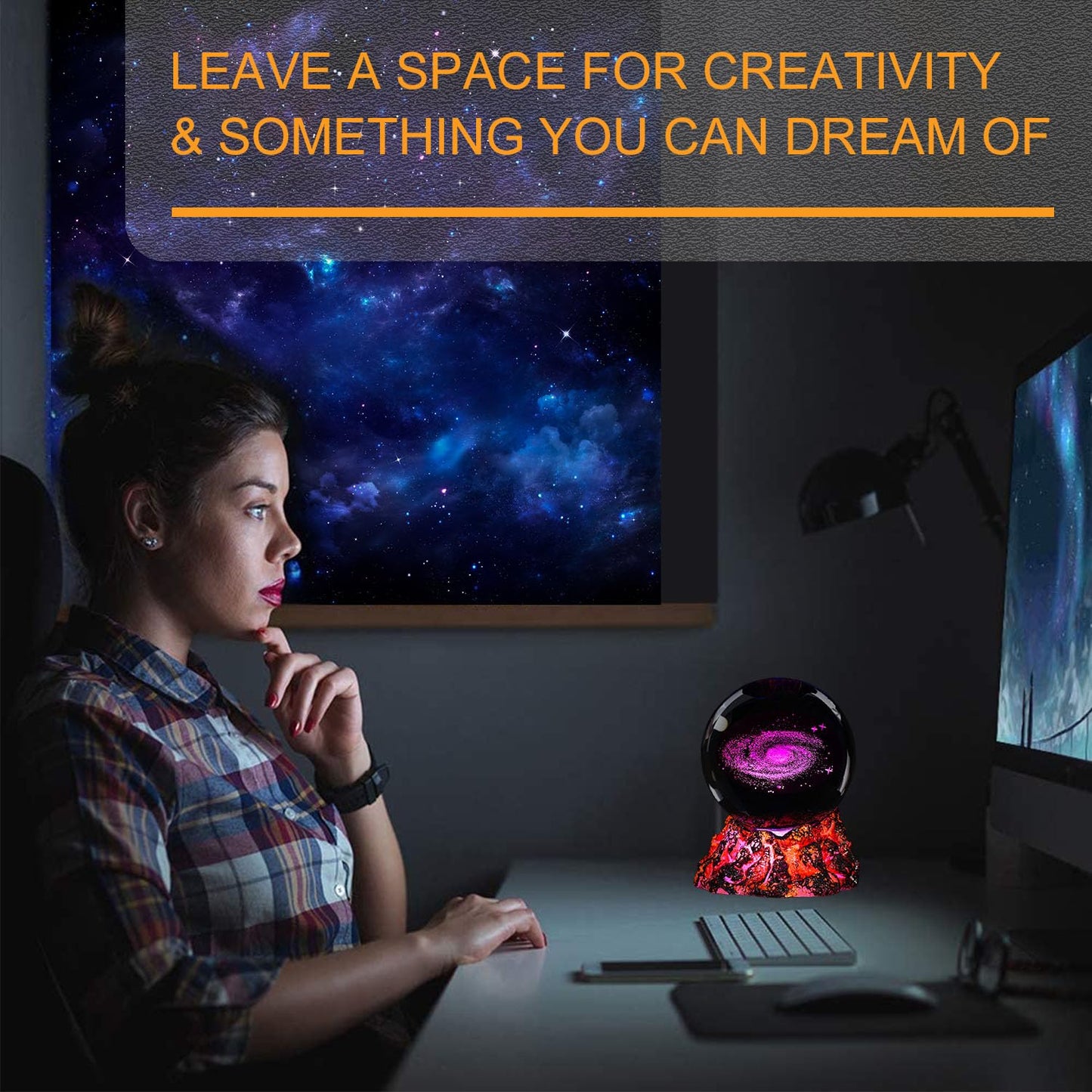 Colortown Galaxy Crystal Night Light, 3.15 Inch (80mm) K9 Crystal, Upgraded Volcanic Lava Base 3D Lamp with Remote, 16 Colors Cosmic Orbs, Space Gifts for Holiday Birthday Xmas