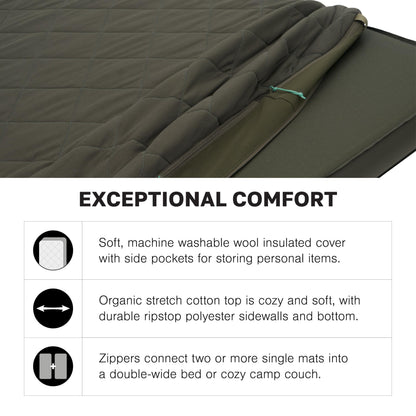 Exped MegaMat LuxeWool Cover, Organic Cotton and Wool Sleeping Mat Cover, Double Wide, Duo Medium
