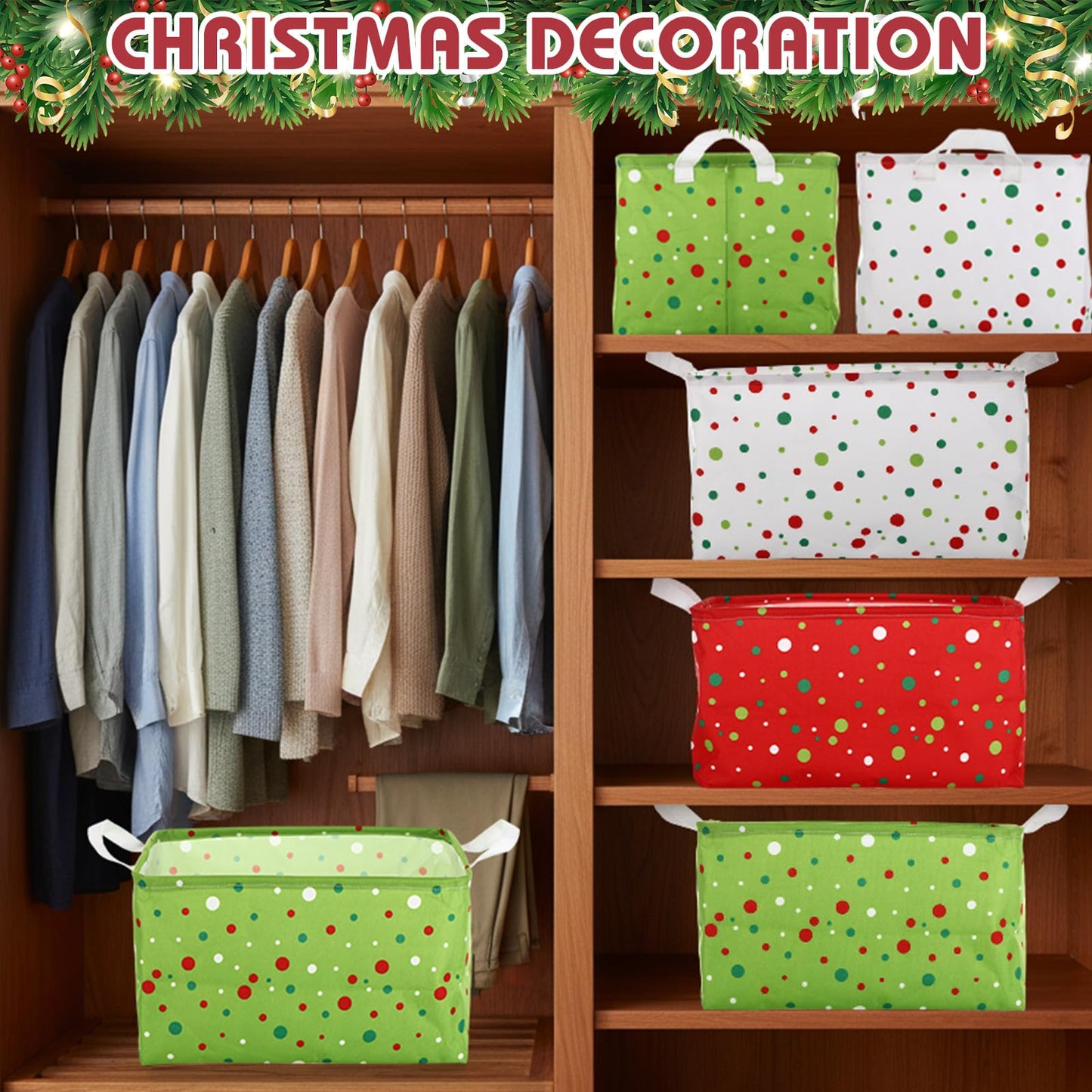 LemonRoad 6 Pcs Storage Bin Baskets Christmas Candy Themed Shelf Baskets Rectangular Foldable Clothes Washing Bin for Xmas Holidays Bedroom Classroom Home Shelves