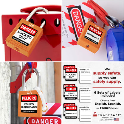 TRADESAFE Lockout Tagout Locks Set, 10 Orange Keyed Alike Unlimited Grouping Safety Padlocks, 2 Keys Per Lock, OSHA Compliant Loto Locks for Lock Out Tag Out Kits