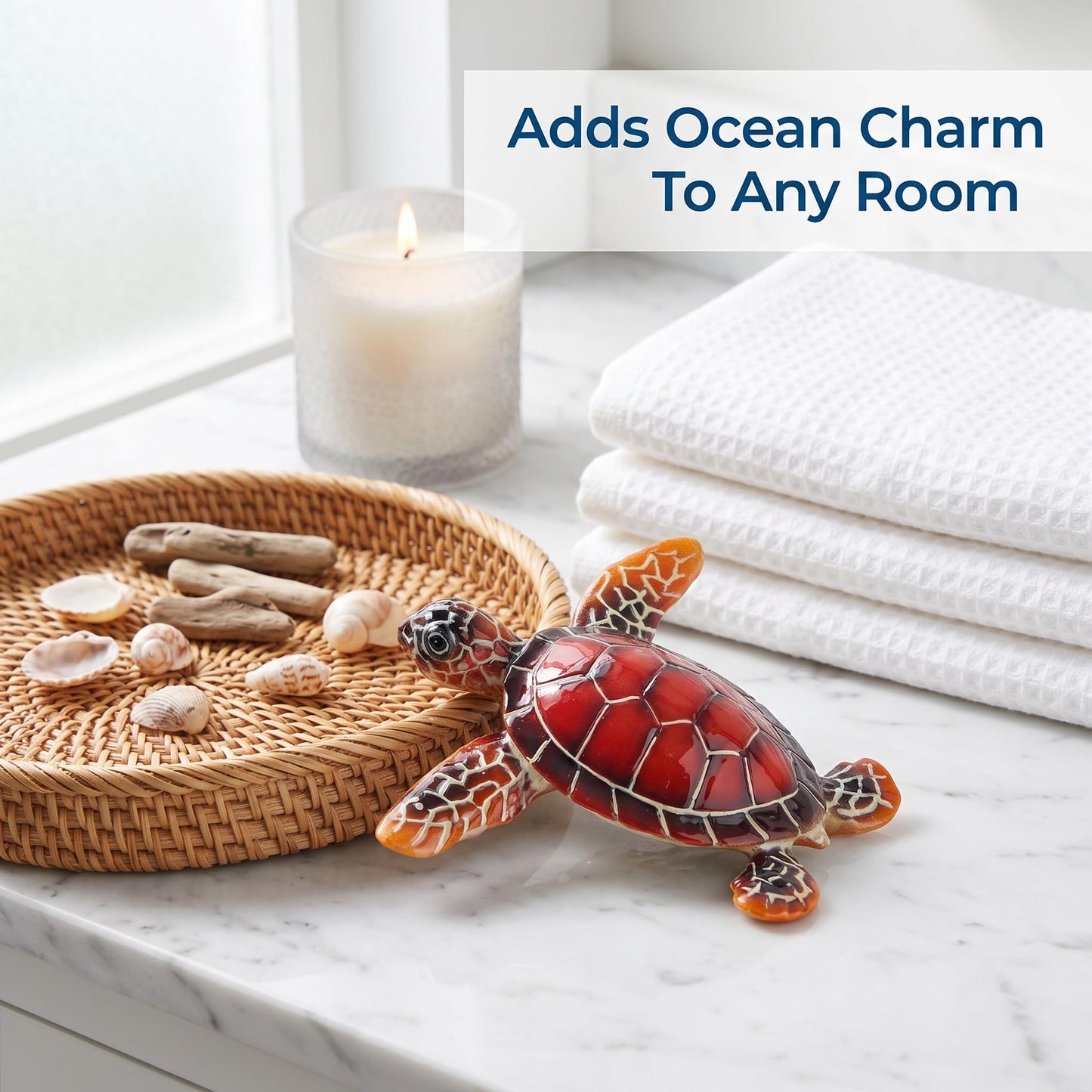 Brizoria Sea Turtle Decor Mini Turtles Vibrant Mosaic Shell Resin Figurines for Ocean Decor Coastal Tabletop Shelf Beach Themed Room Decor and Sea Turtle Gifts, Red