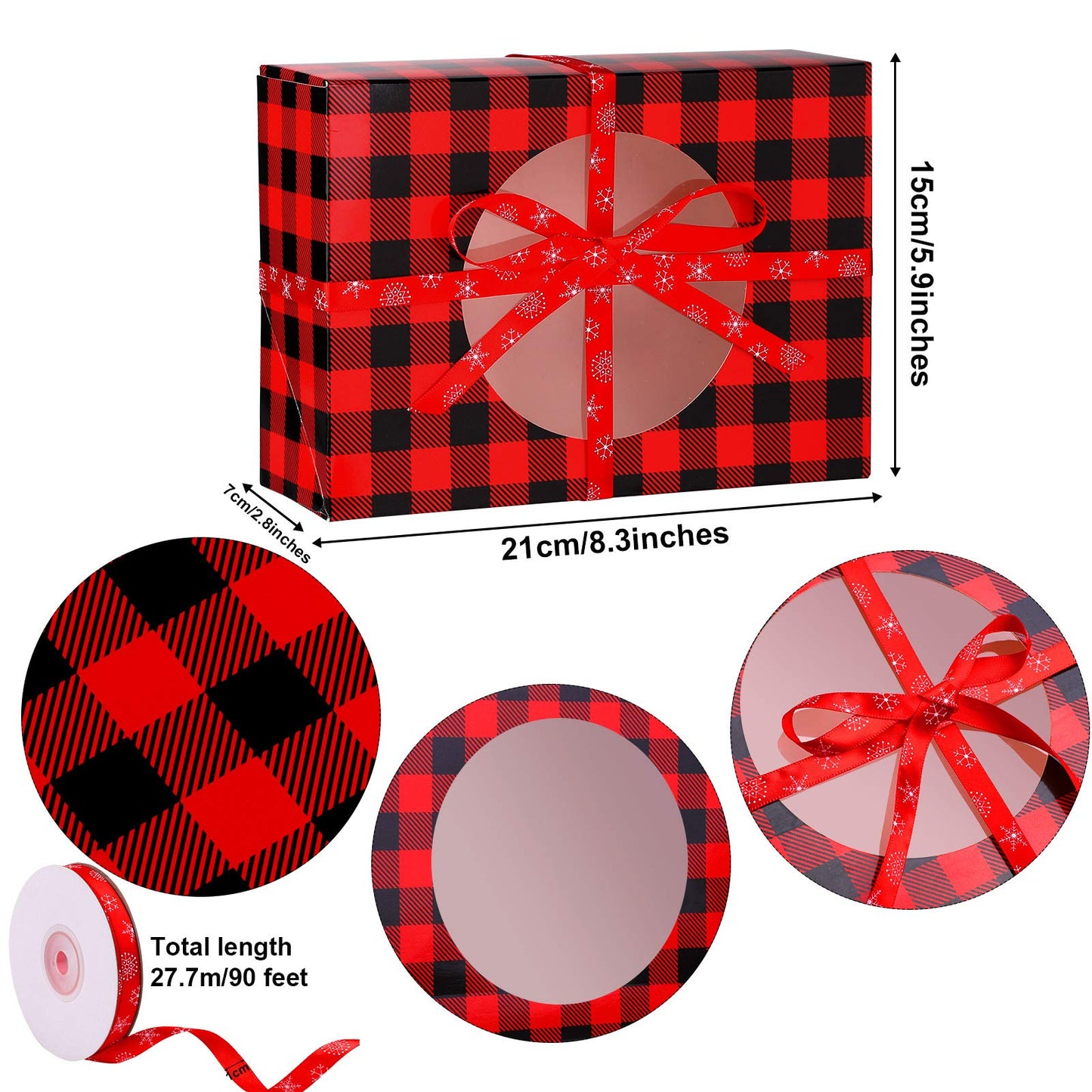 Aneco 12 Pack Christmas Cookie Boxes with Window Red and Black Plaid Holiday Treat Boxes Paper Food Boxes Xmas Gift Bags Cake Candy for Gift Giving Bakery Packaging Containers