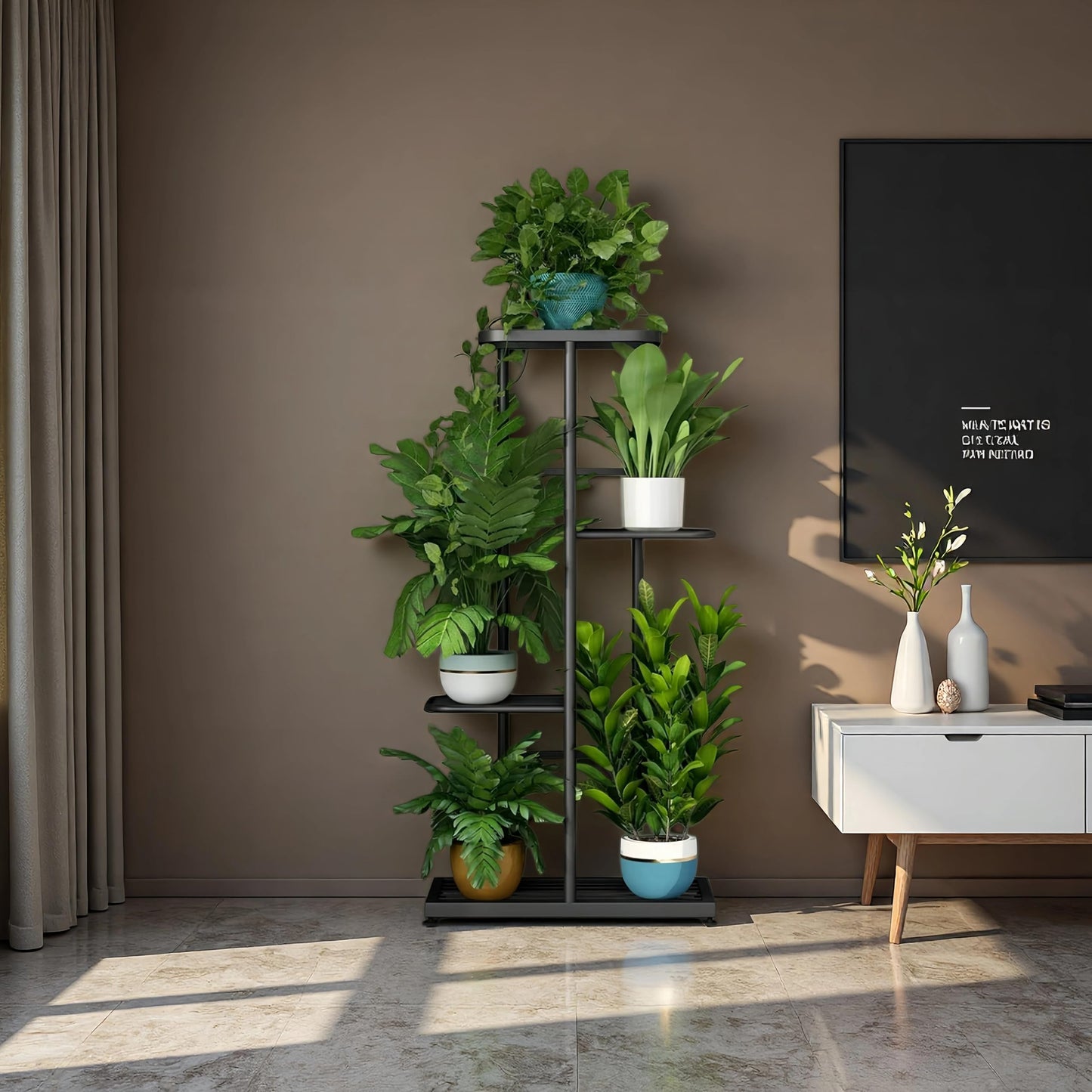 LINZINAR Plant Stand Indoor Outdoor Corner 4 Tier Metal Plant Shelf Patio Plant Rack for Garden Corner Balcony Living Room