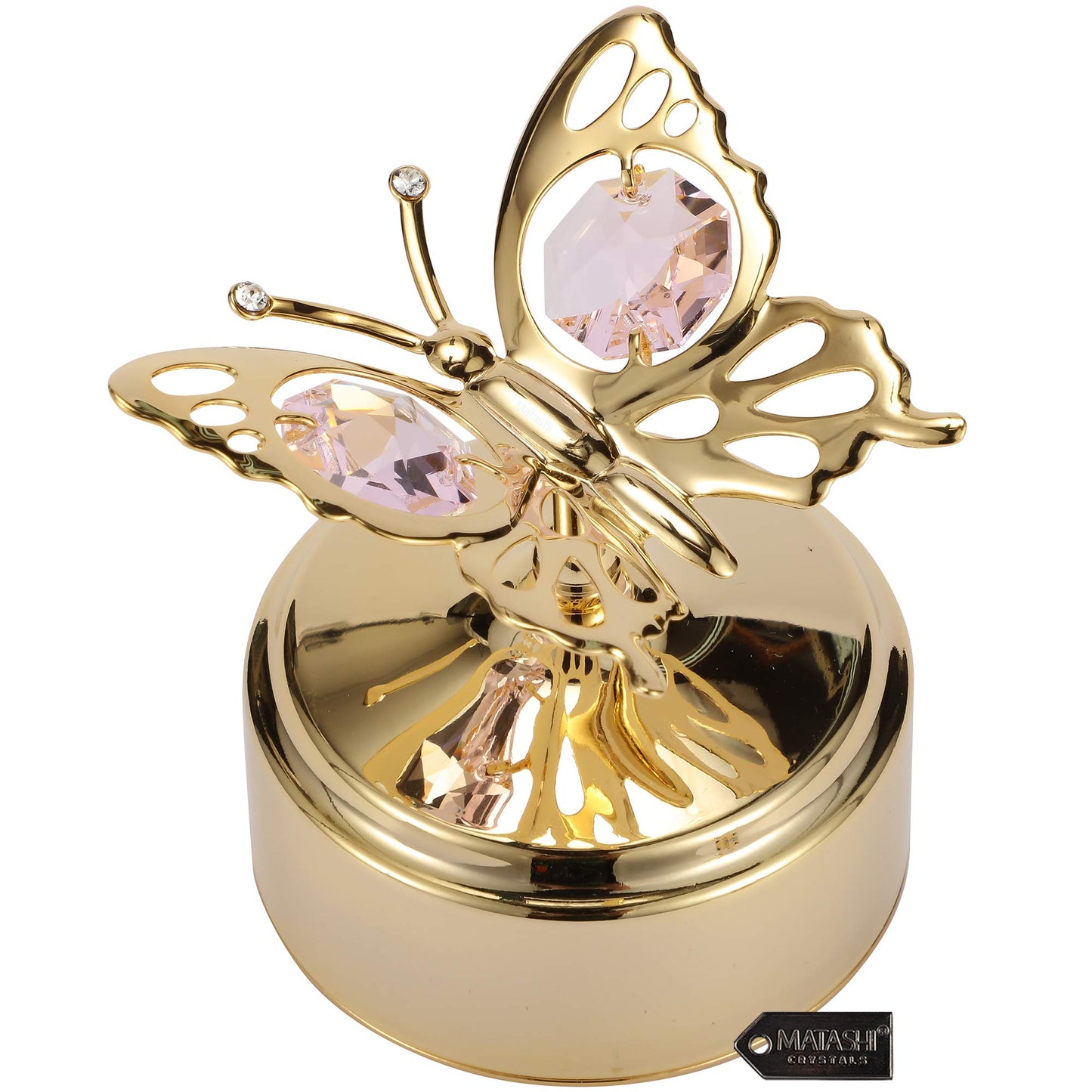 Matashi Christmas Music Box – 24K Gold Plated Butterfly Figurine with Crystals, Plays “Memory” – Elegant Tabletop Showpiece for Christmas, Valentine’s Day, Mother’s Day