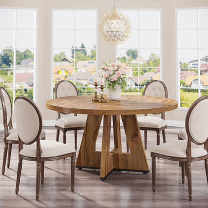 Tribesigns 47 inch Round Dining Table Wood Kitchen Table for Dining Room, 47" Dinner Room Tables for 4-6, Farmhouse Accent Furniture with Wooden Tabletop and Cross Base, Burlywood