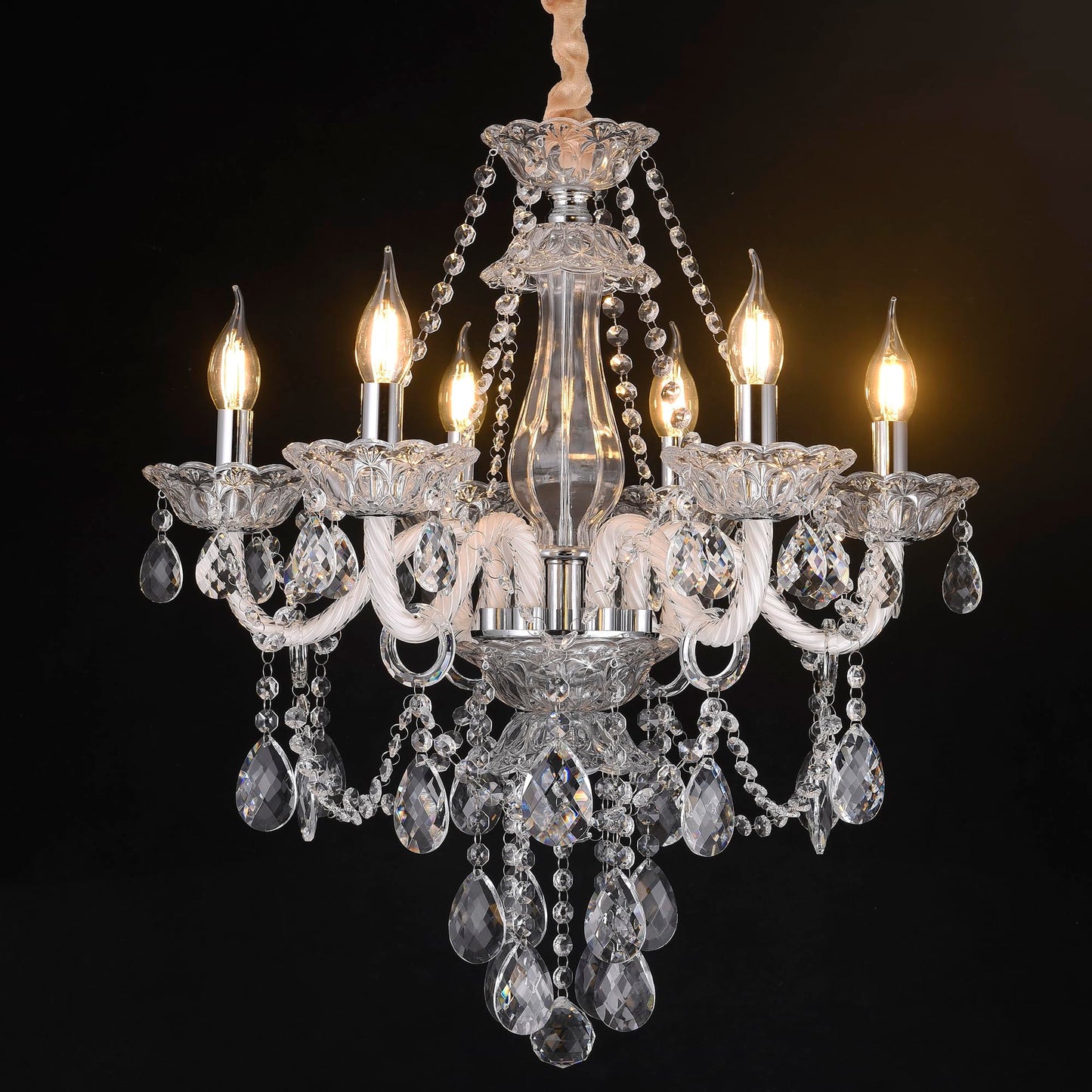 Afficat Modern Clear Crystal Chandelier 6-Light for Dinning Room K9 Crystal Ceiling Chandelier Lighting Fixtures for Living Room Bedroom Kitchen Easy Install (Clear 6 Lights)