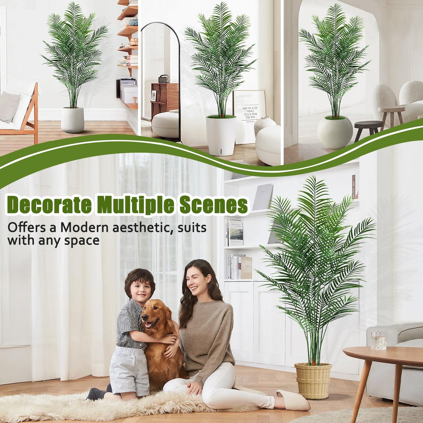 CyanGrove Artificial Palm Tree Outdoor 6.5ft, Large Fake Tropical Areca Palm Tree with 18 Trunks, Tall Faux Floor Plants for Indoor Outdoor-Living Rooms, Offices, Bedroom Home Decor