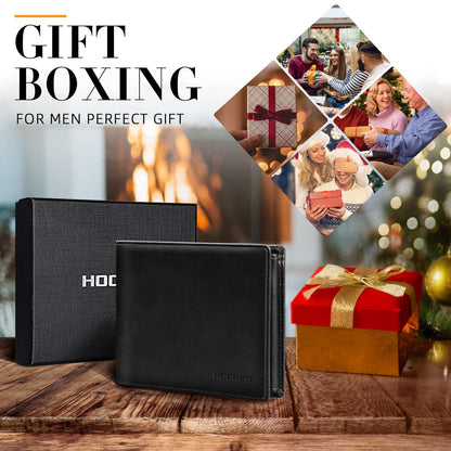 HOCRES® Wallets for Mens RFID Blocking Leather Slim Wallet with 15 Credit Card Holders, 2 Banknote Compartments & 2 ID Window Minimalist Wallets with Gift Box