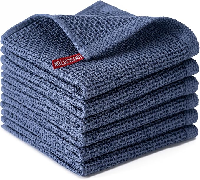 BOOMIBOO 6-Pack Kitchen Dish Cloths, 100% Cotton Waffle Weave, Ultra Soft