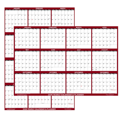 24" x 36" SwiftGlimpse 2026 Wall Calendar Erasable Large Wet & Dry Erase Laminated 12 Month Annual Yearly Wall Planner, Reversible, Horizontal/Vertical, Maroon