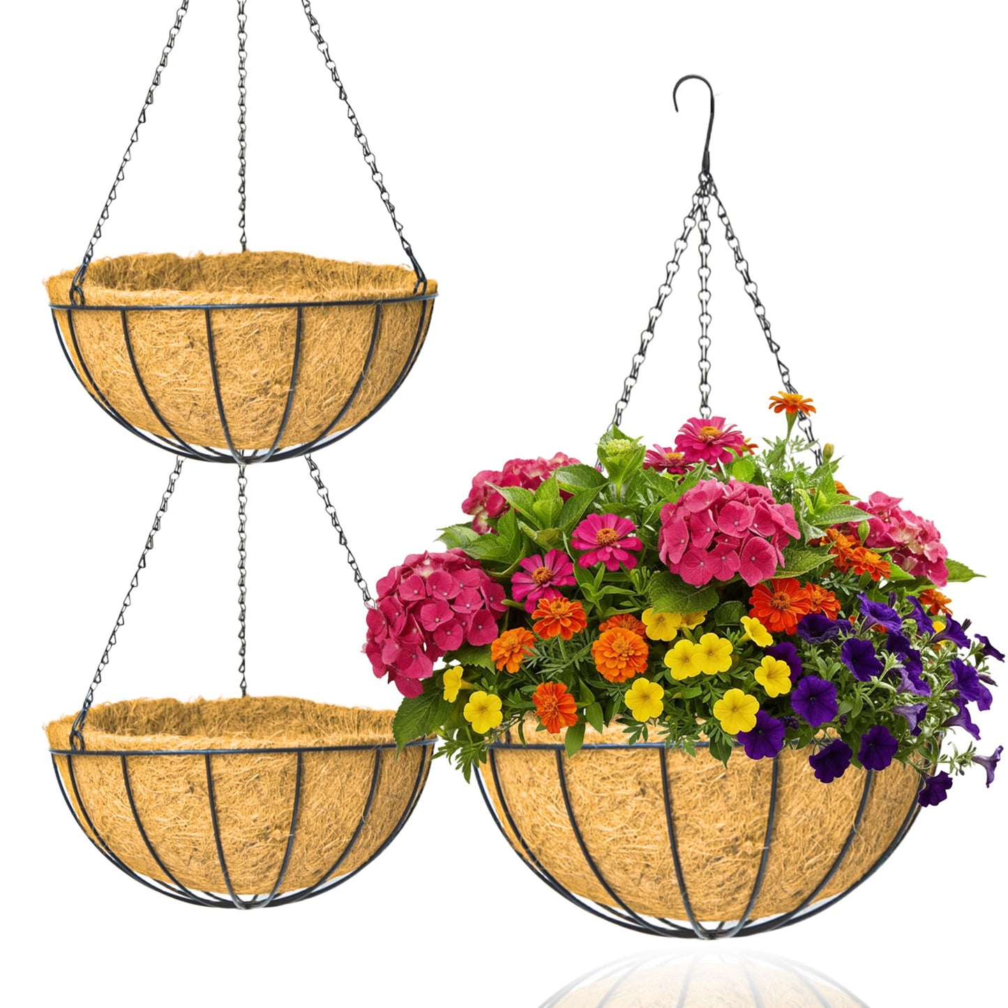 GYATSOCYG 2 Pack 12 Inch Brown Outdoor Metal Hanging Planter Basket Hanging Planters Flower Pot Round Modern Flower Holder Pot Garden Accessory（Watermelon Style）