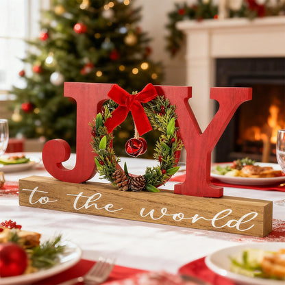 Christmas Wooden Joy Sign Decor,Christmas Tiered Tray Tabletop Decorations Indoor,Freestanding Xmas Joy Sign Table Centerpiece for Office Desk Shelf Holiday Home Party Mantel Gift Winter Rustic