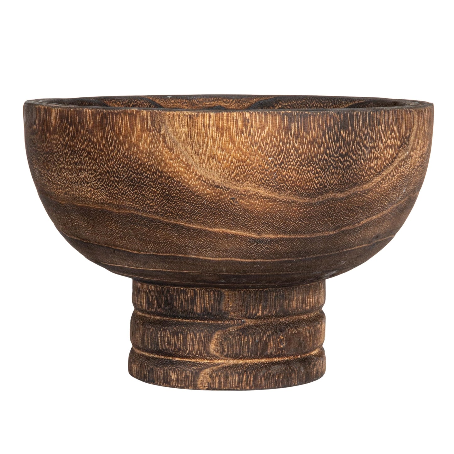 Creative Co-Op Round Paulownia Wood Pedestal Bowl, Marbled Brown Finish