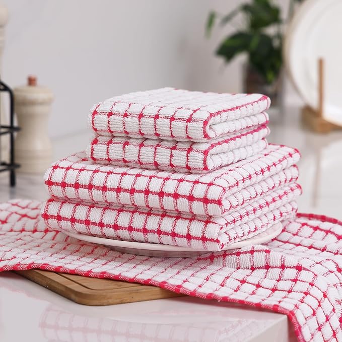 Homaxy Kitchen Towels and Dishcloths Set, 16 x 25 and 12 x 12 Inches, Super