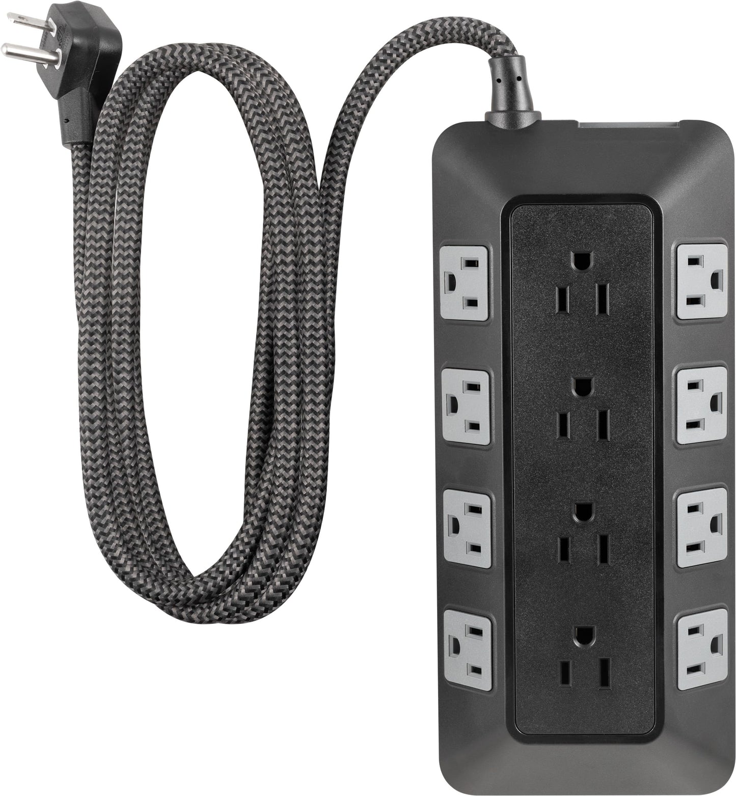 GE UltraPro Adapt 12-Outlet Surge Protector, 6ft Braided Heavy Duty Extension Cord, Flat Plug Power Strip, 3540 Joules, Black, 74542