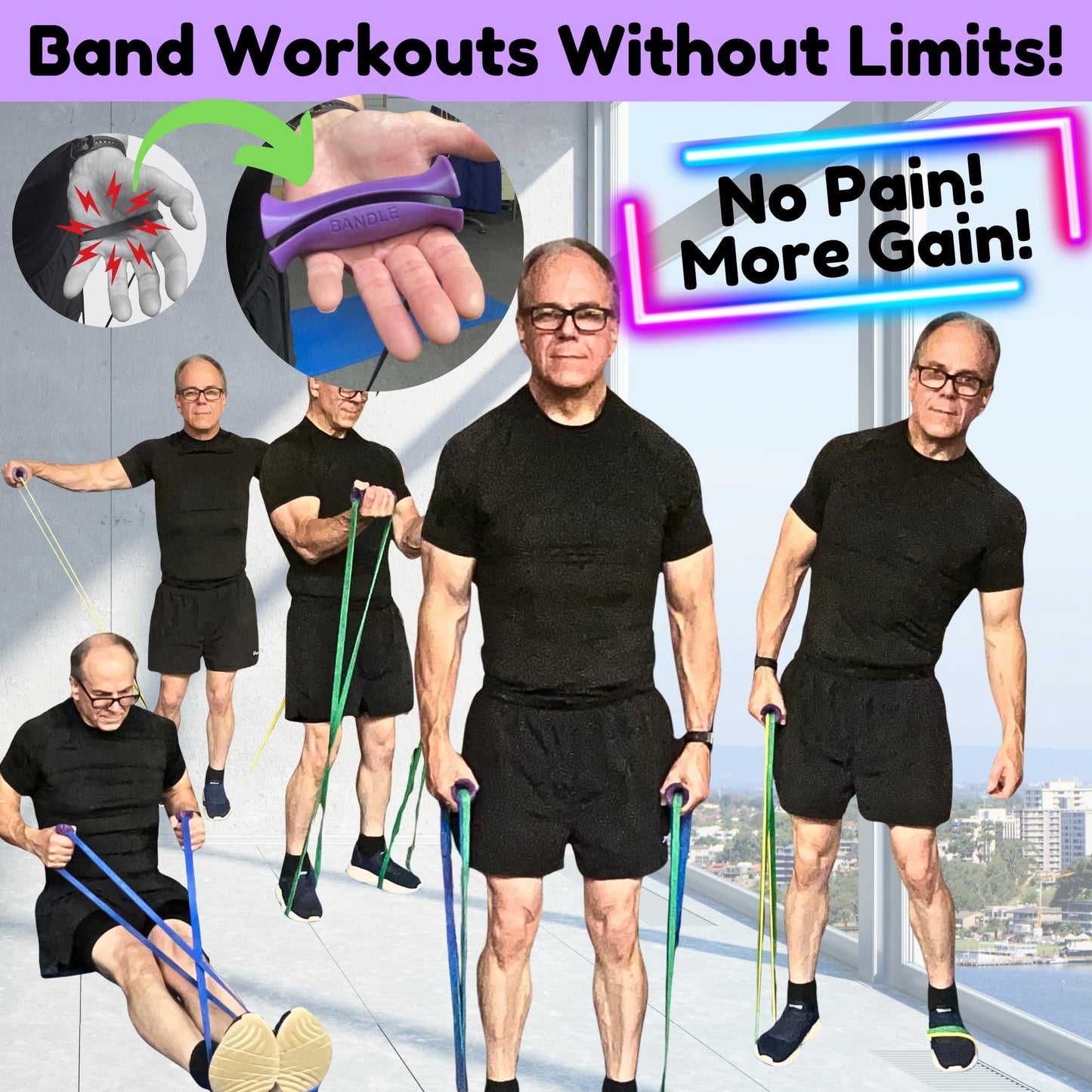 Bandles™ - True Ergonomic Resistance Band Handles | Unleash the Full Potential of Pain-Free, Full-Body Workouts | Durable & Comfortable for High-Intensity Training (2 Handles) (Black, Standard)