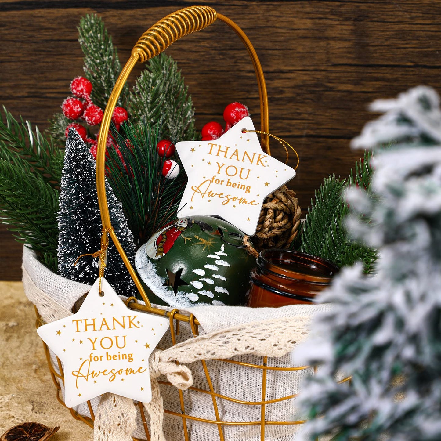 Sieral 10 Pcs Thank You Ornaments Bulk Christmas Office Gifts for Coworker Employee Star Ceramic Double Sided Thank You for Being Awesome Xmas Decor Inspirational Gift Teacher Nurse Team Customers